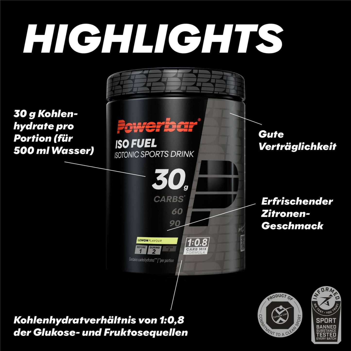 PowerBar Fuel IsoTonic Sports Drink30- Lemon 608g - biket.co.za