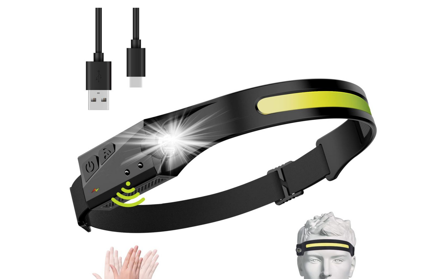 LED Rechargeable Head Lamp with Motion Sensor - biket.co.za